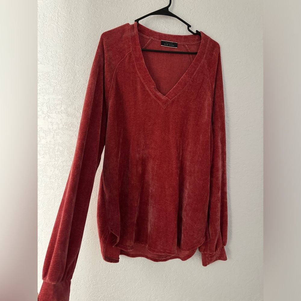 Vici dolls pink red corduroy long sleeve vneck top size Large